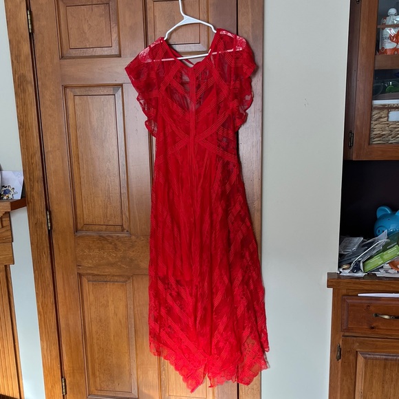 Free People Dresses & Skirts - Free People Red Lace Midi Dress like new never worn
